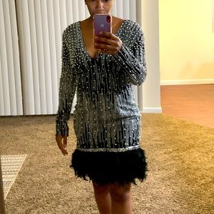 Feathered, Pearled festive dress